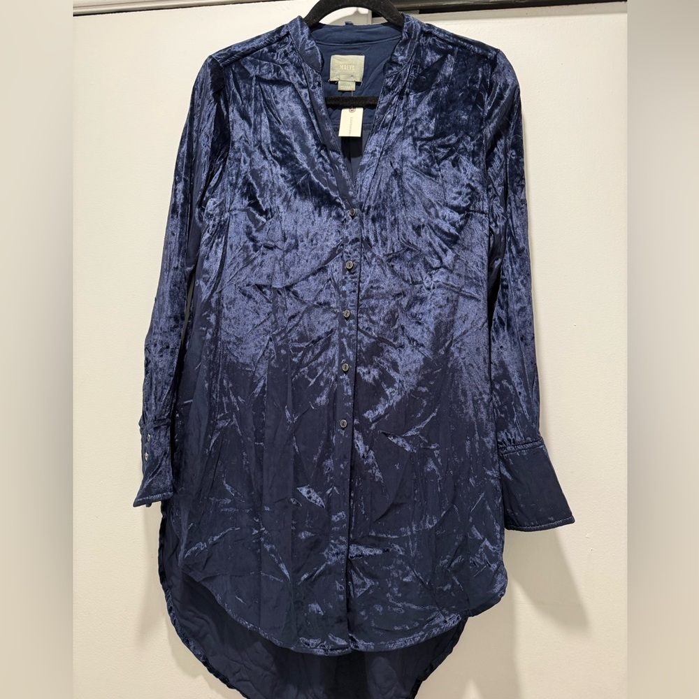 Anthropologie - Maeve Velvet Blue Long Sleeve Tunic WOMENS US 2